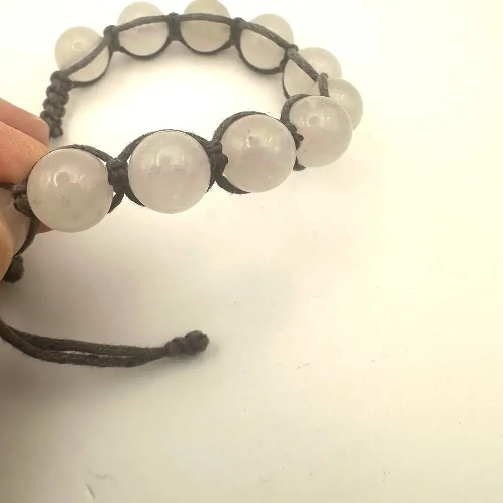 Rose Quartz Shamballa Bracelet Boho Bracelet Lot of 2 Black Lava Stone Beads